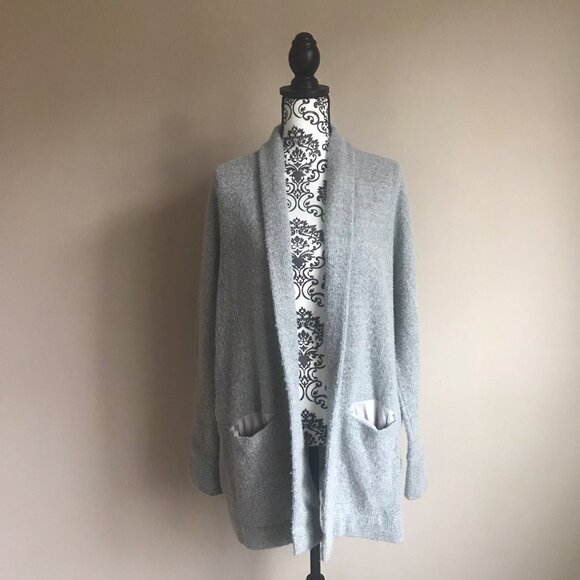Ann Taylor LOFT Boucle Knit Pocket Cardigan Sweater - Gray - Large - Picture 1 of 6